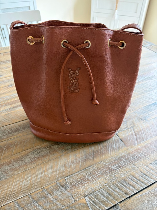 Saint Laurent Handbags - Vintage Saint Laurent Cognac Leather Drawstring Bucket Bag